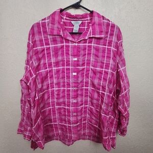 MULTIPLES Pink and White Plaid Button Down Shirt XL (5249)